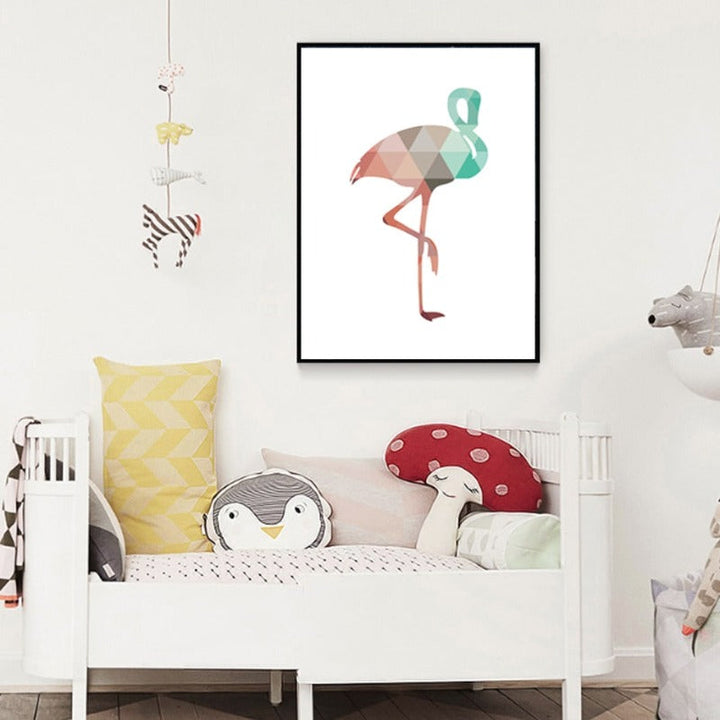Flamingo Geometrische Driehoek Kinderkamer Muur Kunst Schilderij op - Canvas Muur Kunst Schilderij