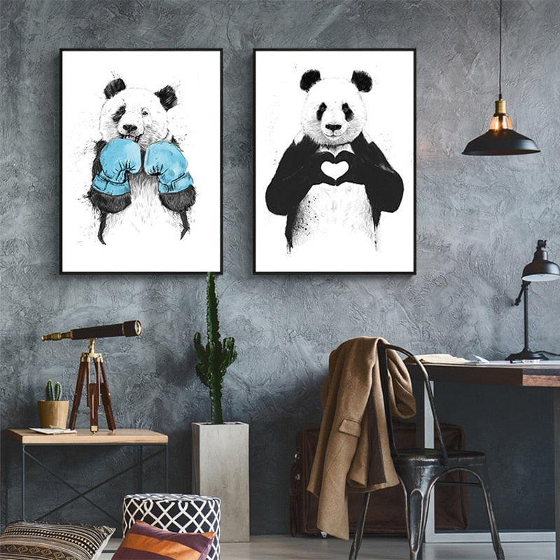 Lustiger Boxkampf-Panda Dier Banksy - Canvas Wandkunst Schilderij