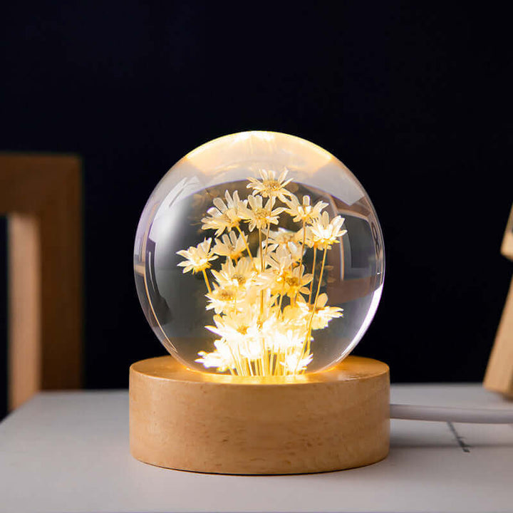 LED Nachtlamp Flower Crystal Ball Kinder Nachtkast Lamp met Houten Basis Slaapkamer Sfeerverlichting Creatief Cadeau Nachtlamp