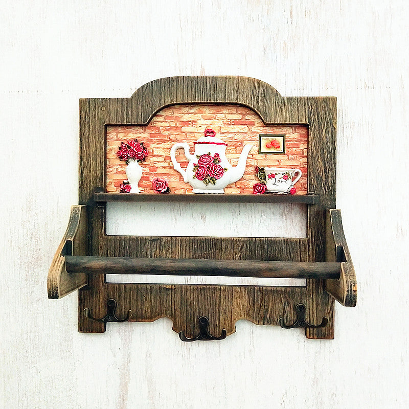 Rustieke Houten Wandplank met Haakjes