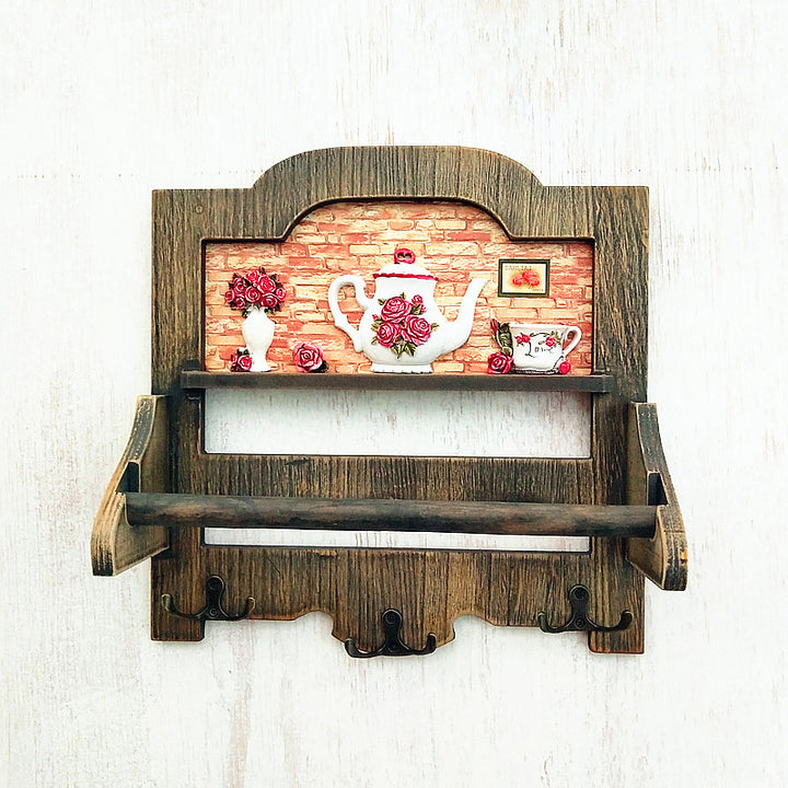 Rustieke Houten Wandplank met Haakjes