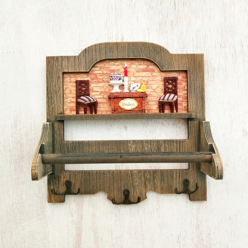 Rustieke Houten Wandplank met Haakjes