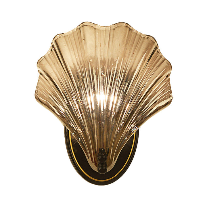 Enkel gewelfde schelp wandlamp landhuisstijl zwart/goud geribbeld glas wandlamp verlichtingselement