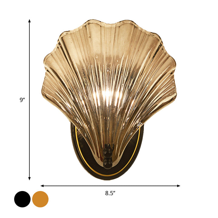Enkel gewelfde schelp wandlamp landhuisstijl zwart/goud geribbeld glas wandlamp verlichtingselement