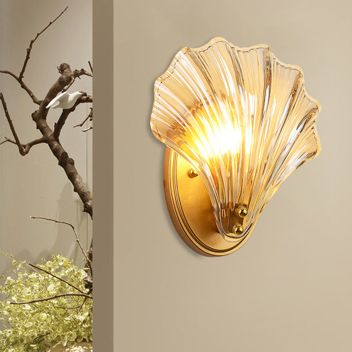 Enkel gewelfde schelp wandlamp landhuisstijl zwart/goud geribbeld glas wandlamp verlichtingselement