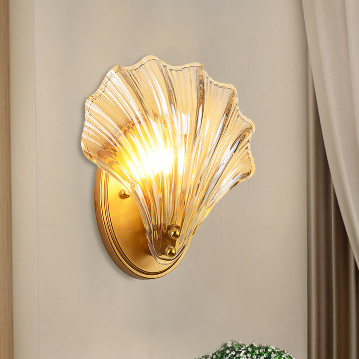 Enkel gewelfde schelp wandlamp landhuisstijl zwart/goud geribbeld glas wandlamp verlichtingselement