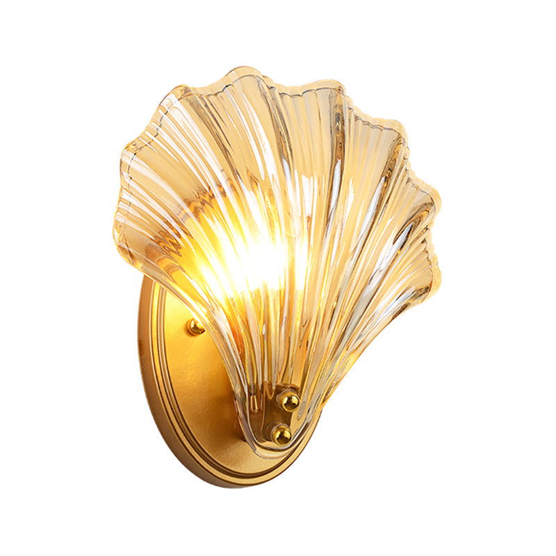 Enkel gewelfde schelp wandlamp landhuisstijl zwart/goud geribbeld glas wandlamp verlichtingselement