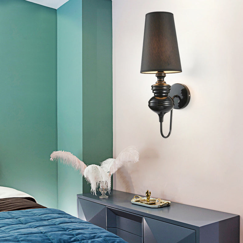 Tapered Wand Sconce Verlichting Hedendaags Stof Wit/Zwart/Zilver LED Wandlamp, 6"/8"/10" Ø