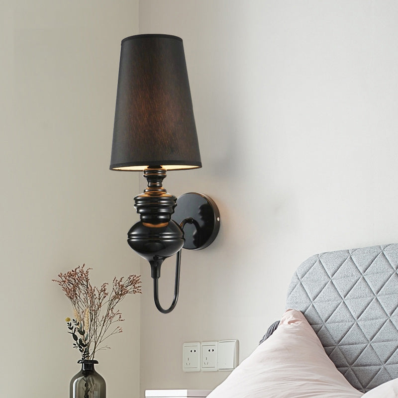 Tapered Wand Sconce Verlichting Hedendaags Stof Wit/Zwart/Zilver LED Wandlamp, 6"/8"/10" Ø