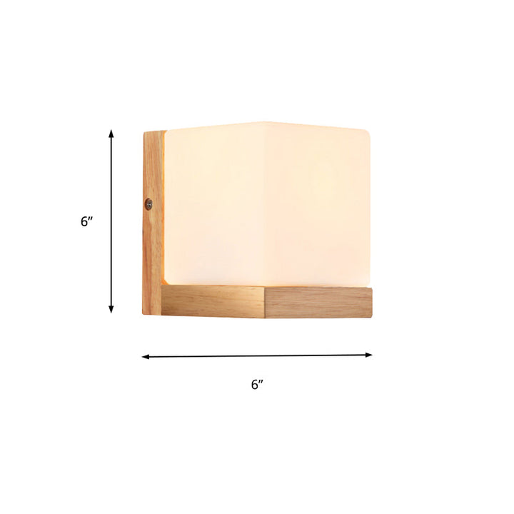 Hotel Restaurant Cube Wandlamp Opal Glas Hout 1 Licht Japanse Stijl Witte Wandlamp