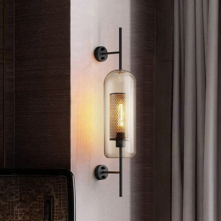 Kognakglas Zwarte Wandlamp Rechthoekig 1 Gloeilamp Koloniaal Wandmontage Licht met Binnenkolonne Zeef, 5"/6" B