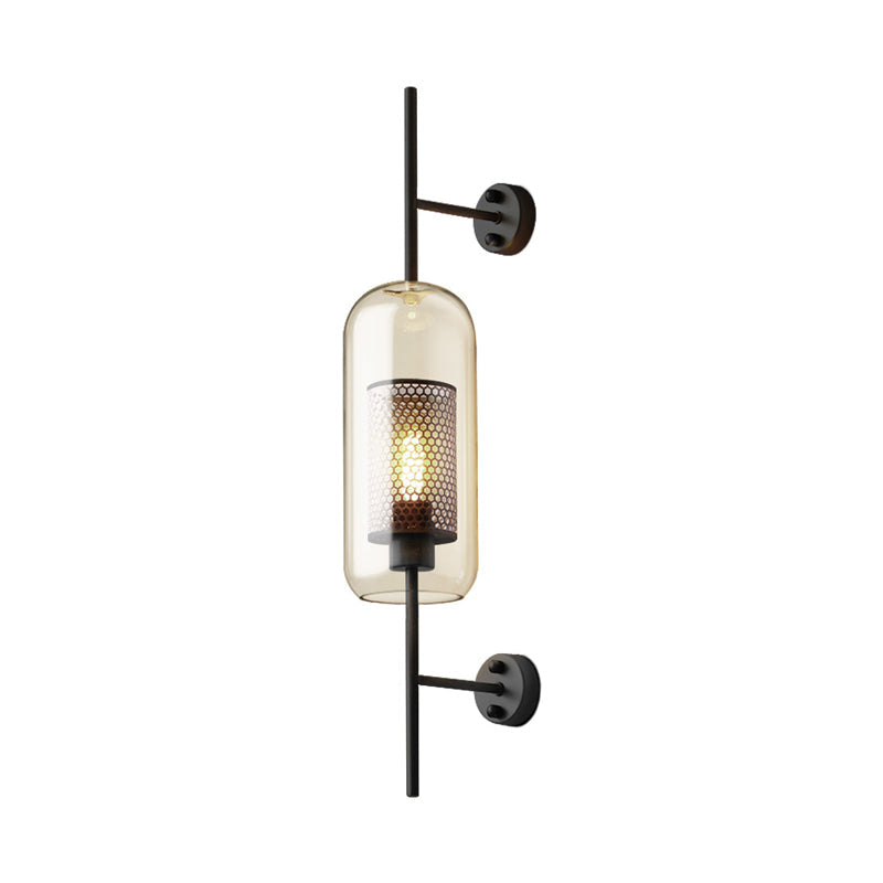 Kognakglas Zwarte Wandlamp Rechthoekig 1 Gloeilamp Koloniaal Wandmontage Licht met Binnenkolonne Zeef, 5"/6" B