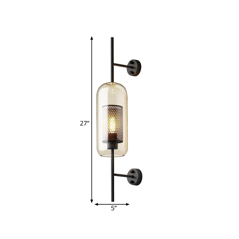 Kognakglas Zwarte Wandlamp Rechthoekig 1 Gloeilamp Koloniaal Wandmontage Licht met Binnenkolonne Zeef, 5"/6" B