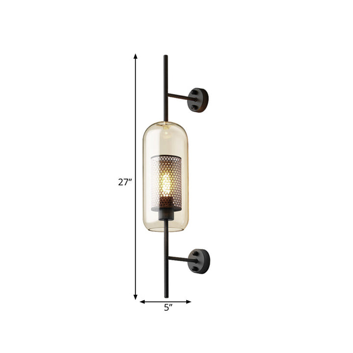 Kognakglas Zwarte Wandlamp Rechthoekig 1 Gloeilamp Koloniaal Wandmontage Licht met Binnenkolonne Zeef, 5"/6" B