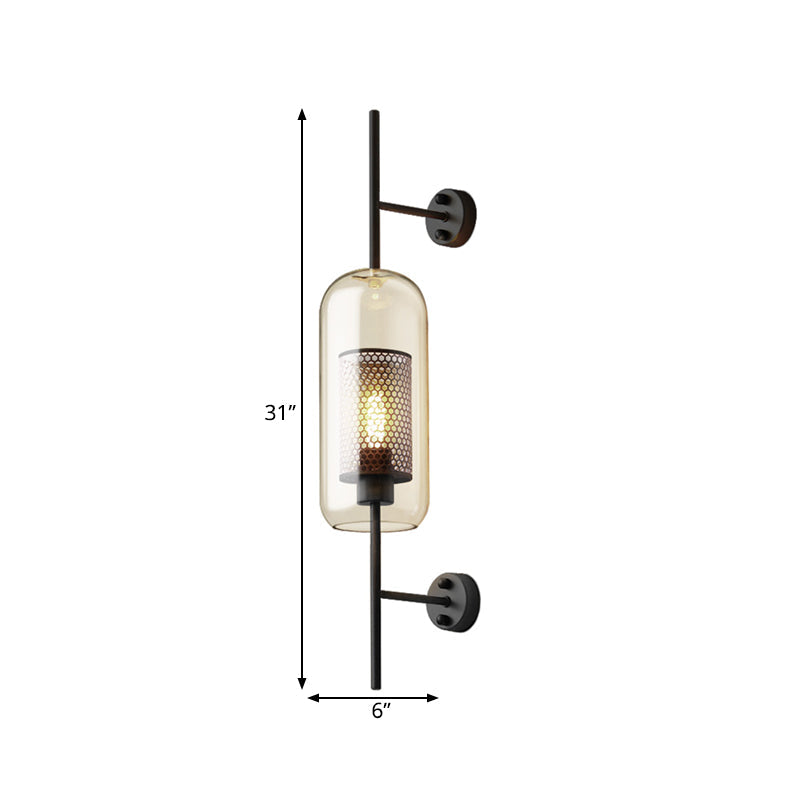 Kognakglas Zwarte Wandlamp Rechthoekig 1 Gloeilamp Koloniaal Wandmontage Licht met Binnenkolonne Zeef, 5"/6" B