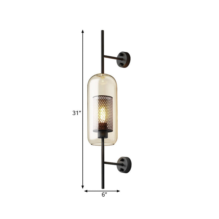 Kognakglas Zwarte Wandlamp Rechthoekig 1 Gloeilamp Koloniaal Wandmontage Licht met Binnenkolonne Zeef, 5"/6" B