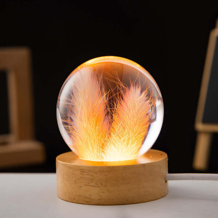 LED Nachtlamp Flower Crystal Ball Kinder Nachtkast Lamp met Houten Basis Slaapkamer Sfeerverlichting Creatief Cadeau Nachtlamp