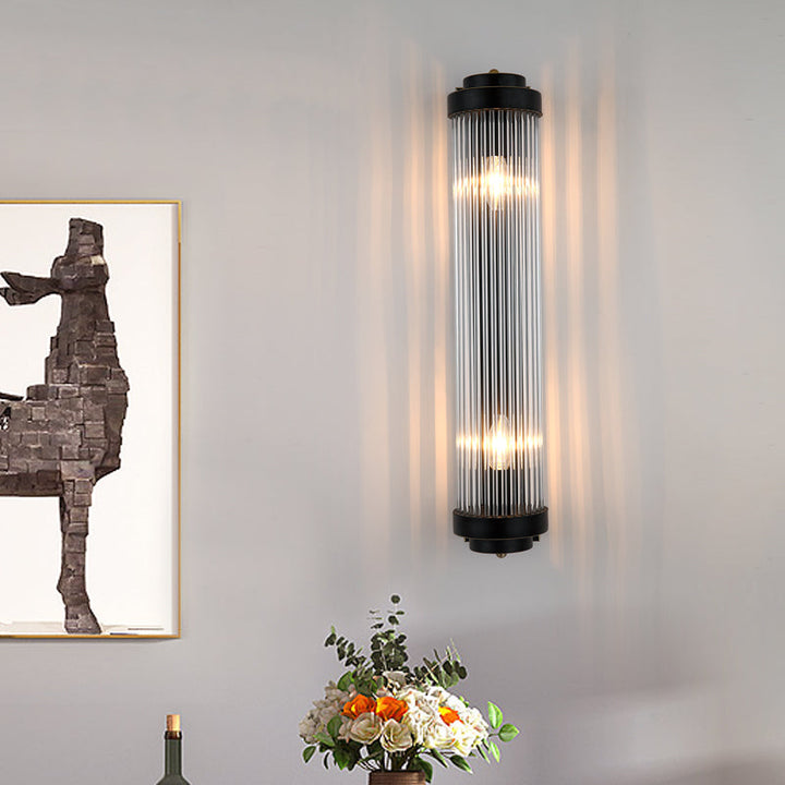 Buis wandlamp moderne stijl heldere kristal en metaal 2 lichten wandlamp in zwart voor nachtkastje