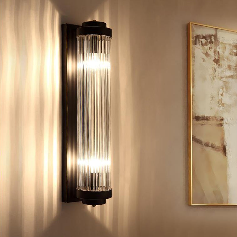 Buis wandlamp moderne stijl heldere kristal en metaal 2 lichten wandlamp in zwart voor nachtkastje