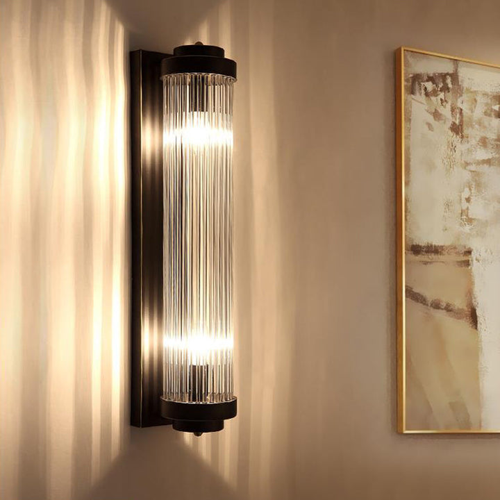 Buis wandlamp moderne stijl heldere kristal en metaal 2 lichten wandlamp in zwart voor nachtkastje