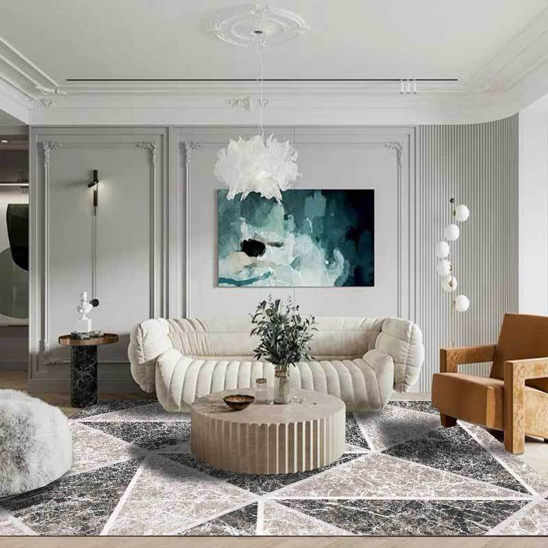 Grauer Novelty-Rug Polyester geometrisch patroon Tapijt waschbaar antislip achterkant Tapijt voor de woonkamer
