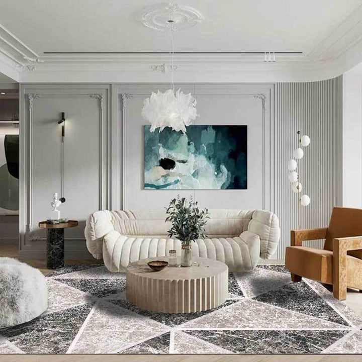 Grauer Novelty-Rug Polyester geometrisch patroon Tapijt waschbaar antislip achterkant Tapijt voor de woonkamer