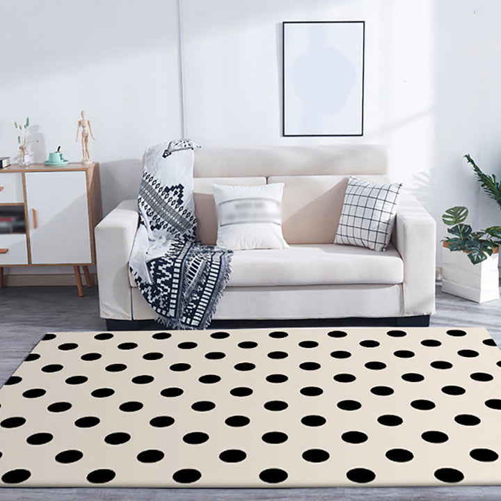Modern tapijt voor de woonkamer in ivoorkleurig stippenpatroon, van polyester, machinewasbaar, huisdiervriendelijk tapijt.
