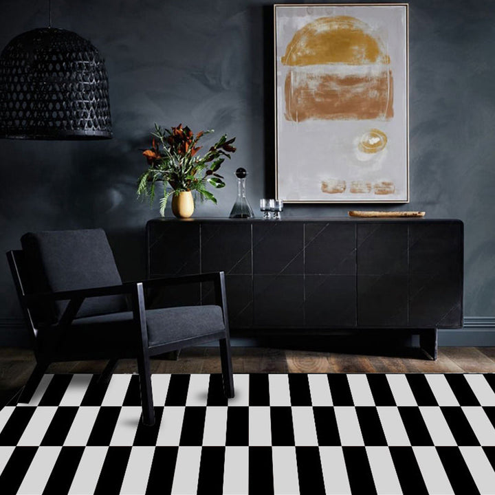 Eigentijdse Gekruiste Patroon Tapijt Zwart en Wit Polyester Tapijt Machine Wasbaar Antislip Tapijt voor de Slaapkamer