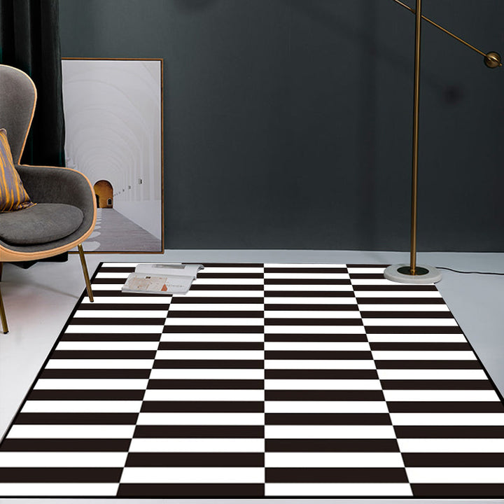 Eigentijdse Gekruiste Patroon Tapijt Zwart en Wit Polyester Tapijt Machine Wasbaar Antislip Tapijt voor de Slaapkamer