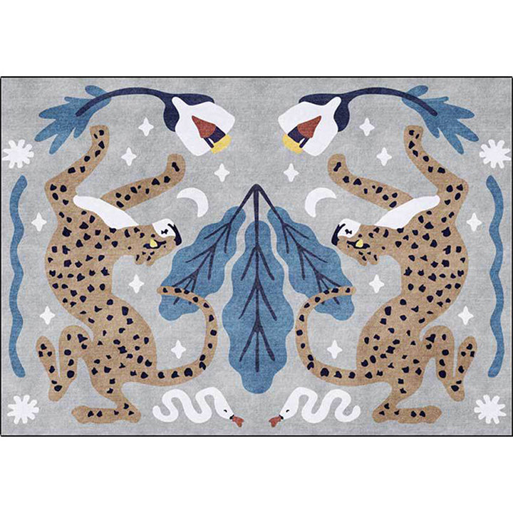 Stijlvol dierenpatroon tapijt grijs en blauw Nordic tapijt polyester wasbaar antislip achterkant tapijt voor de woonkamer