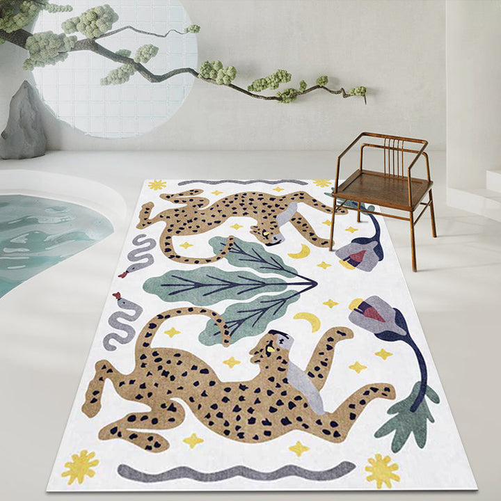 Stijlvol dierenpatroon tapijt grijs en blauw Nordic tapijt polyester wasbaar antislip achterkant tapijt voor de woonkamer