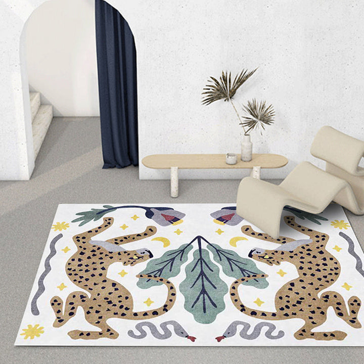 Stijlvol dierenpatroon tapijt grijs en blauw Nordic tapijt polyester wasbaar antislip achterkant tapijt voor de woonkamer