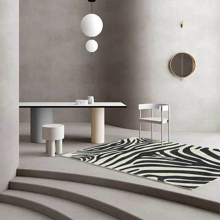 Moderne Zebra Strepen Vloerkleed Zwart en Wit Polyester Vloerkleed Machine Wasbaar Antislip Vloerkleed voor de Slaapkamer
