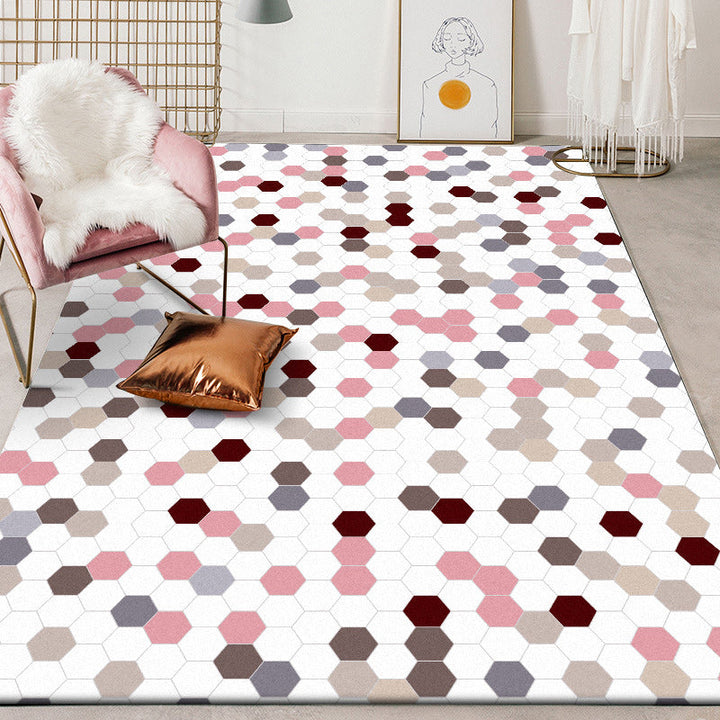 Witte slaapkamer kleed Moderne stippenpatroon hexagon patroon tapijt Polyester antislip vloerkleed