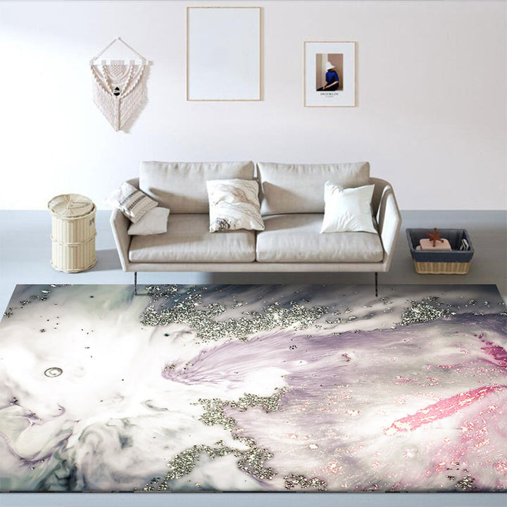 Moderner woonkamer tapijt in grijs en roze Abstracte zeewater print tapijt Polyester wasbaar huisdiervriendelijk tapijt