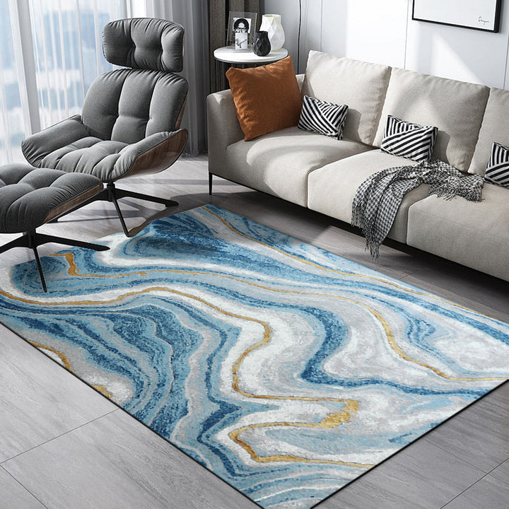 Scandinavisch modern tapijt in blauw abstract watergolfpatroon tapijt polyester wasbaar antislip tapijt voor woningdecoratie