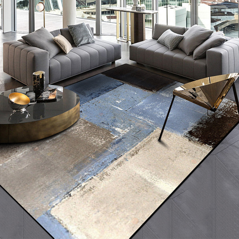Grijze en bruine hedendaagse vloerkleed polyester penseelstreek patroon vloerkleed wasbaar antislip achterkant vloerkleed voor de woonkamer