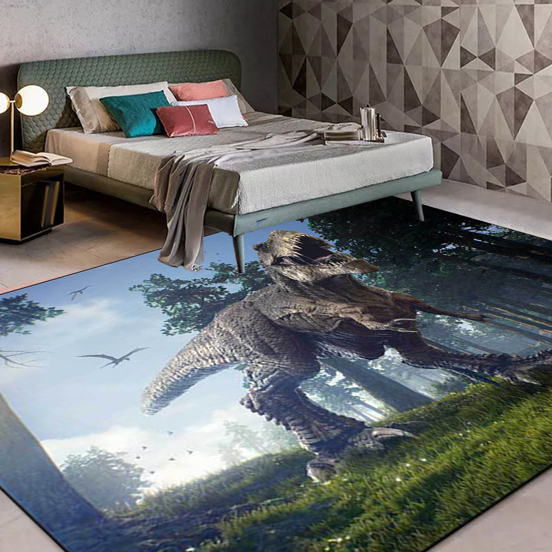 Blauer Novelty-Rug Polyester Dino- en Boompatroon Tapijt wasbaar antislip achterkant tapijt voor de woonkamer