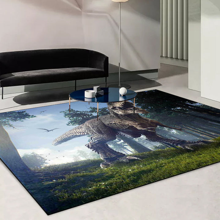 Blauer Novelty-Rug Polyester Dino- en Boompatroon Tapijt wasbaar antislip achterkant tapijt voor de woonkamer