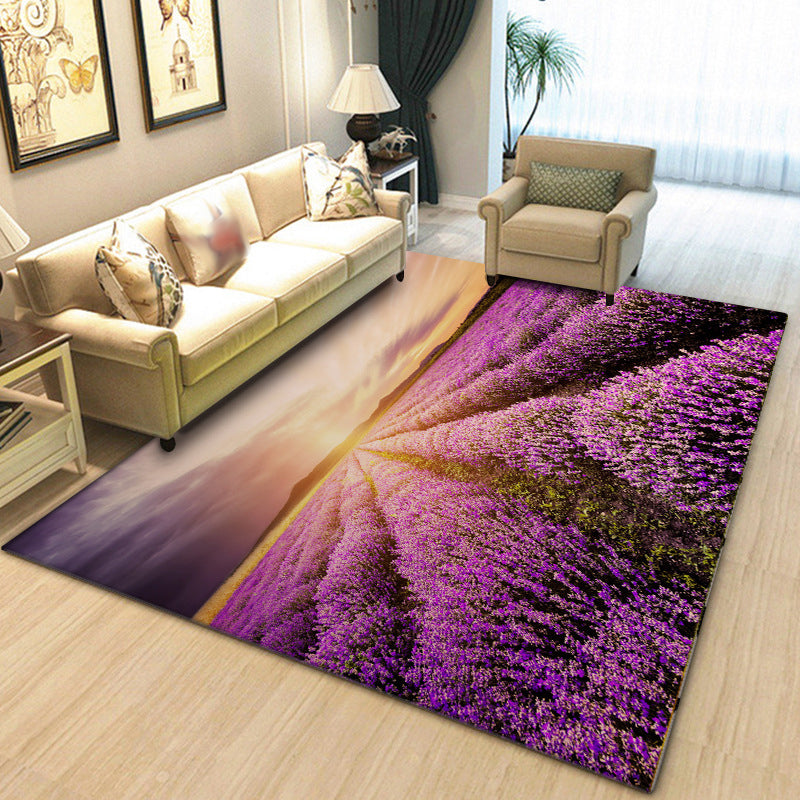 Nieuwe Lavendelpatroon Tapijt Paars Polyester Tapijt Machinewasbaar Antislip Tapijt voor de Slaapkamer