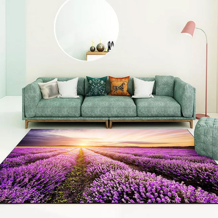 Nieuwe Lavendelpatroon Tapijt Paars Polyester Tapijt Machinewasbaar Antislip Tapijt voor de Slaapkamer