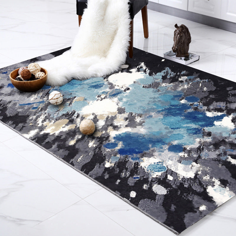 Casual moderne Tapijt in Blauw en Zwart abstracte inktschilderij-patroon Tapijt Polyester wasbare Tapijt voor Woondecoratie