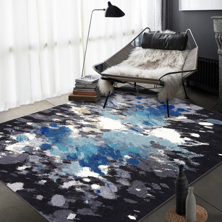 Casual moderne Tapijt in Blauw en Zwart abstracte inktschilderij-patroon Tapijt Polyester wasbare Tapijt voor Woondecoratie