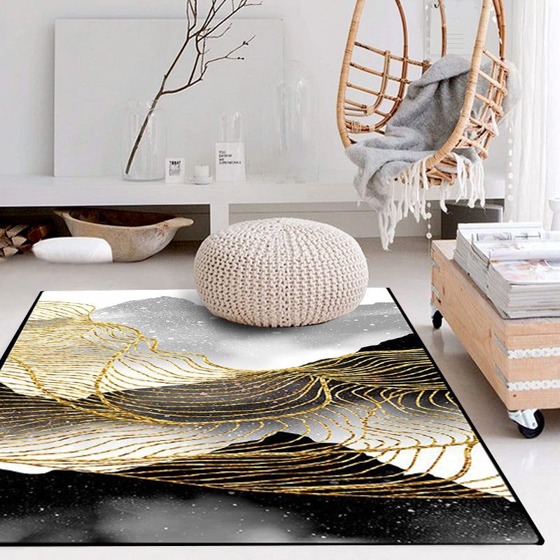 Noordse Moderne Vloerkleed in Zwart en Witte Abstracte Inkt Schilderij Lijn Patroon Vloerkleed Polyester Wasbaar Vloerkleed voor Huin Decor