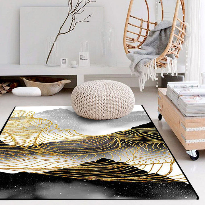 Noordse Moderne Vloerkleed in Zwart en Witte Abstracte Inkt Schilderij Lijn Patroon Vloerkleed Polyester Wasbaar Vloerkleed voor Huin Decor