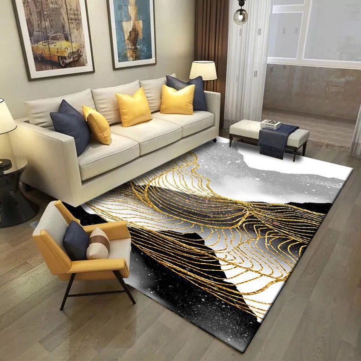 Noordse Moderne Vloerkleed in Zwart en Witte Abstracte Inkt Schilderij Lijn Patroon Vloerkleed Polyester Wasbaar Vloerkleed voor Huin Decor