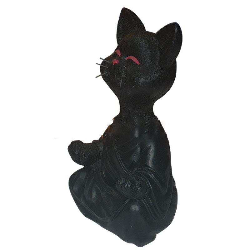 Speelse Zwarte Boeddha Kat Figurine Meditatie Yoga Verzamelfiguur Gelukkige Kat Decor Huis Tuin Decoratie Tuin Ornament