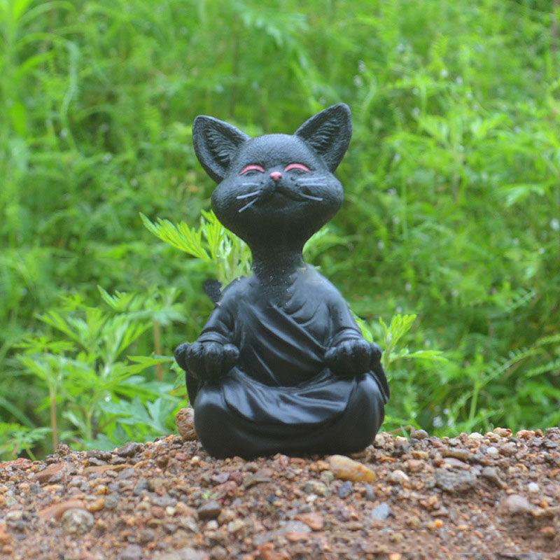 Speelse Zwarte Boeddha Kat Figurine Meditatie Yoga Verzamelfiguur Gelukkige Kat Decor Huis Tuin Decoratie Tuin Ornament