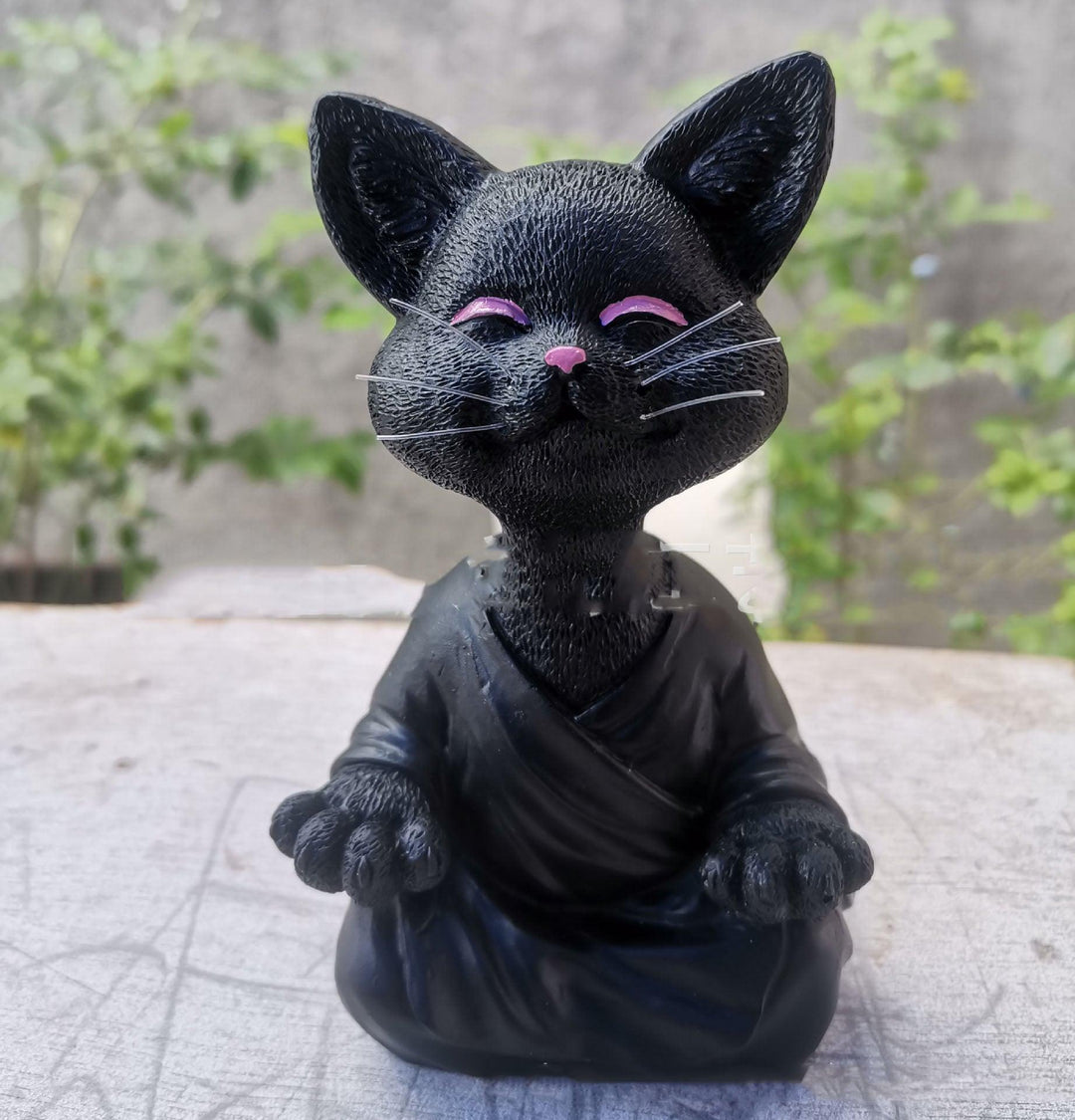 Speelse Zwarte Boeddha Kat Figurine Meditatie Yoga Verzamelfiguur Gelukkige Kat Decor Huis Tuin Decoratie Tuin Ornament