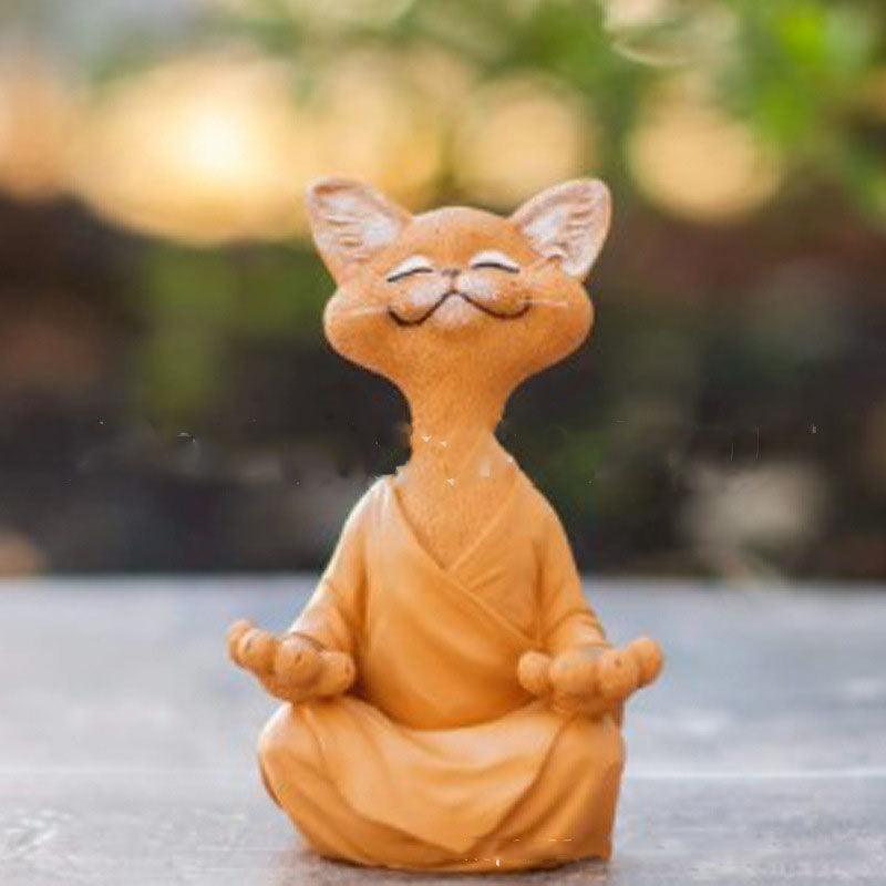 Speelse Zwarte Boeddha Kat Figurine Meditatie Yoga Verzamelfiguur Gelukkige Kat Decor Huis Tuin Decoratie Tuin Ornament